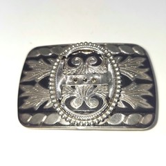 Vintage Silver Tone Western Belt Buckle Blank Black Filigree Scrollwork 30x40mm