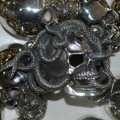 Handmade, Unique Brass Copper Skull Snake Men&rsquo;s Belt Buckle,Punk Personal Gift