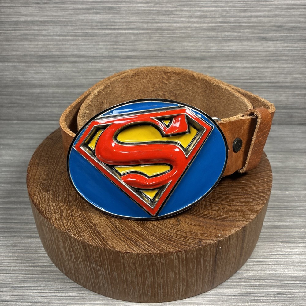 Vintage Superman Logo Oval Buckle GTO DC Comics with WILL Leather Goods Belt 38”