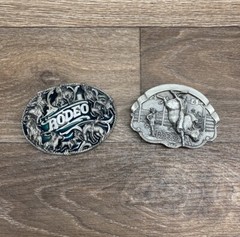 2 Vintage Western Wear Rodeo Buckles Metal & Green Enamel Buckle Bergamot Brass