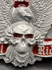Skull & Eagle MC Rebel Rider Belt Buckle Silver Tone w Red Enamel Vintage