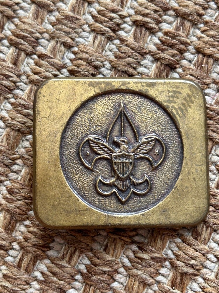 BSA Boy Scouts America vintage brass gold metal raised logo belt buckle