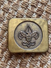 BSA Boy Scouts America vintage brass gold metal raised logo belt buckle