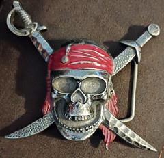 Pirate Skull & Crossed Swords Metal Interchangeable Belt Buckle 1.5in Red
