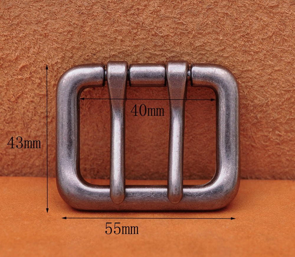 Men Heavy Duty Double Tongue Pin Prong Belt Buckle Fits 40MM Belt Strap Silver