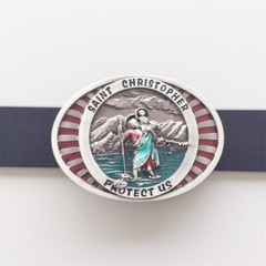 Vintage Style Enamel Saint Christopher Protect Us Belt Buckle Also Stock in US