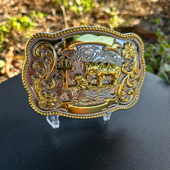Praying Cowboy Western Belt Buckle – Gold & Silver Tones Hebilla Vaquera