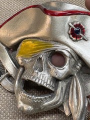 Pirate Skull Skeleton and Swords Belt Buckle 1997 Solid Fine Pewter colorful 4&Prime;