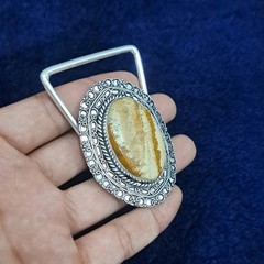 Silver Plated Belt Buckle Handmade Jasper Gemstone Western Cowboy Belt For Men