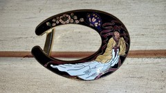 Cloisonne Enamel Buckle Asian Woman Butterfly Floral Goldtone