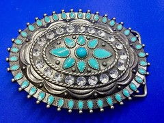 Southwestern Flower Turquoise Enamel Western Cowboys Cowgirls Belt Buckle