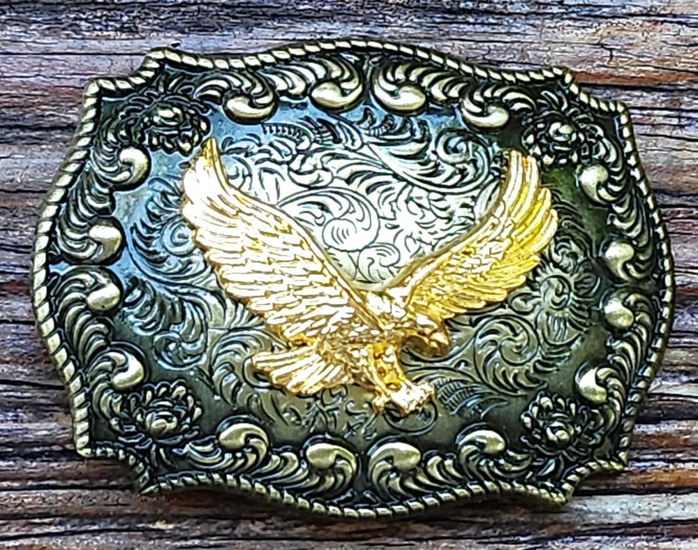 EAGLE FLY WING ANIMAL GOLD RODEO COWBOY WESTERN SHINE BELT BUCKLE