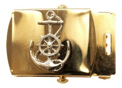 Nautical Anchor and Ships Wheel Brass Buckle, Military Style, 1-1/4&Prime; wide