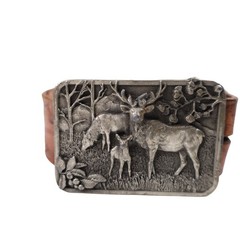 Vintage 80s Elk Family 3D Pewter Belt Buckle