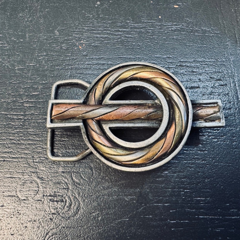 Vintage 1977 Bergamot Brass Works Tricolor Mixed Metal Twisted Rope Belt Buckle