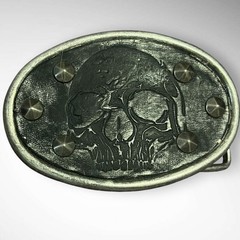 VINTAGE RARE Unisex Studded Leather Skull Metal Belt Buckle | EUC