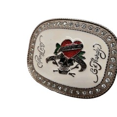 Ed Hardy Love Kills Slowly Belt Buckle Diamonds Heart Skull 3×4