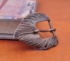 Men Heavy Long Silver Leathercraft 2pc Set Feather Belt Buckle Fits 31mm Strap