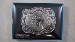 New Nocona Western Belt Buckle Cowboy Man at Cross Praying Silver Tone 3798659