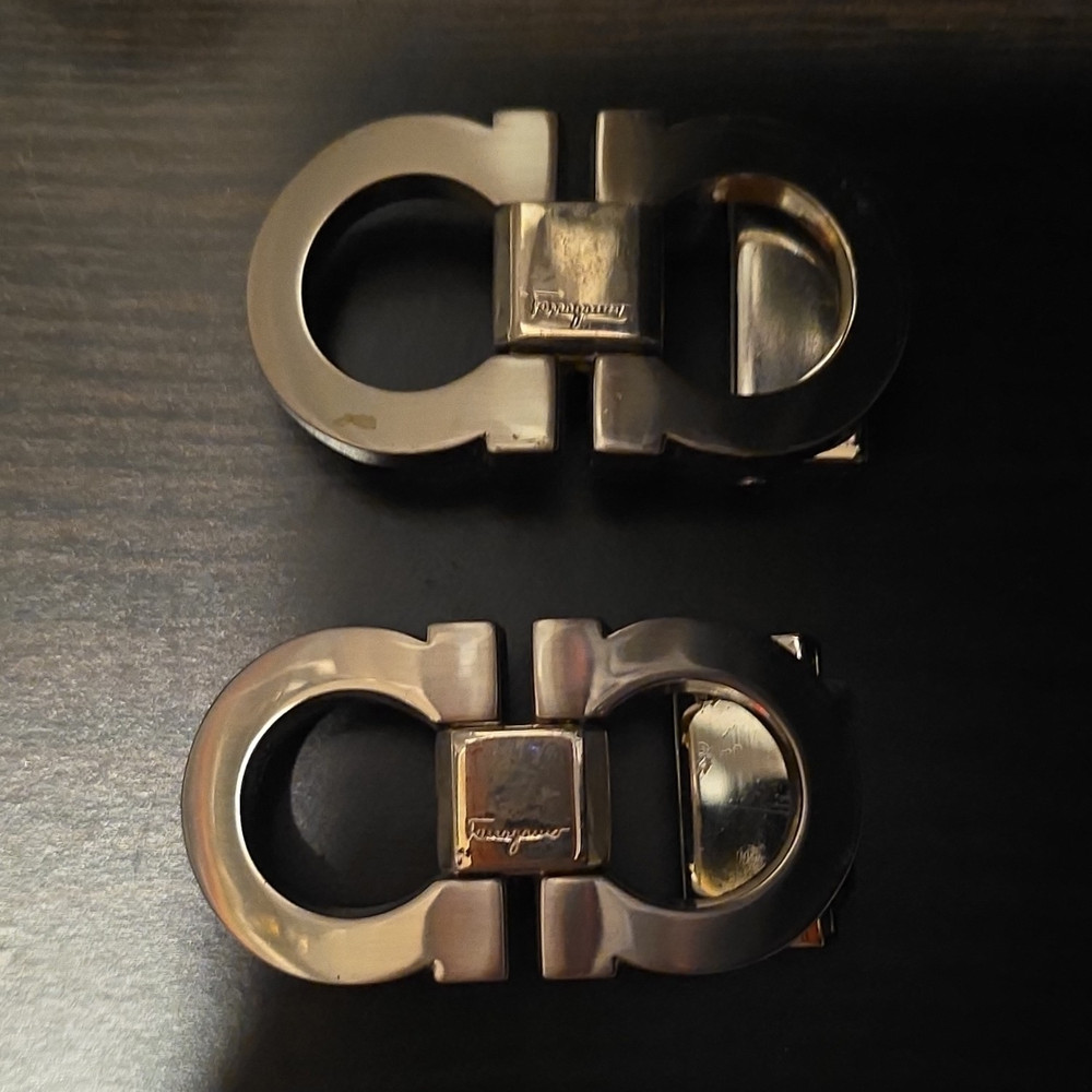 Salvatore Ferragamo Gancini Logo Clamp Belt Buckle Silver Metal Men&rsquo;s 1.25in