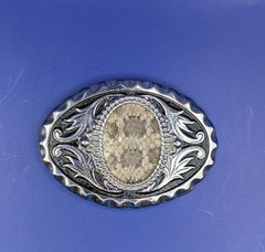 Prairie Rattlesnake Skin Insert with Bezel & Silver Scroll Belt Buckle