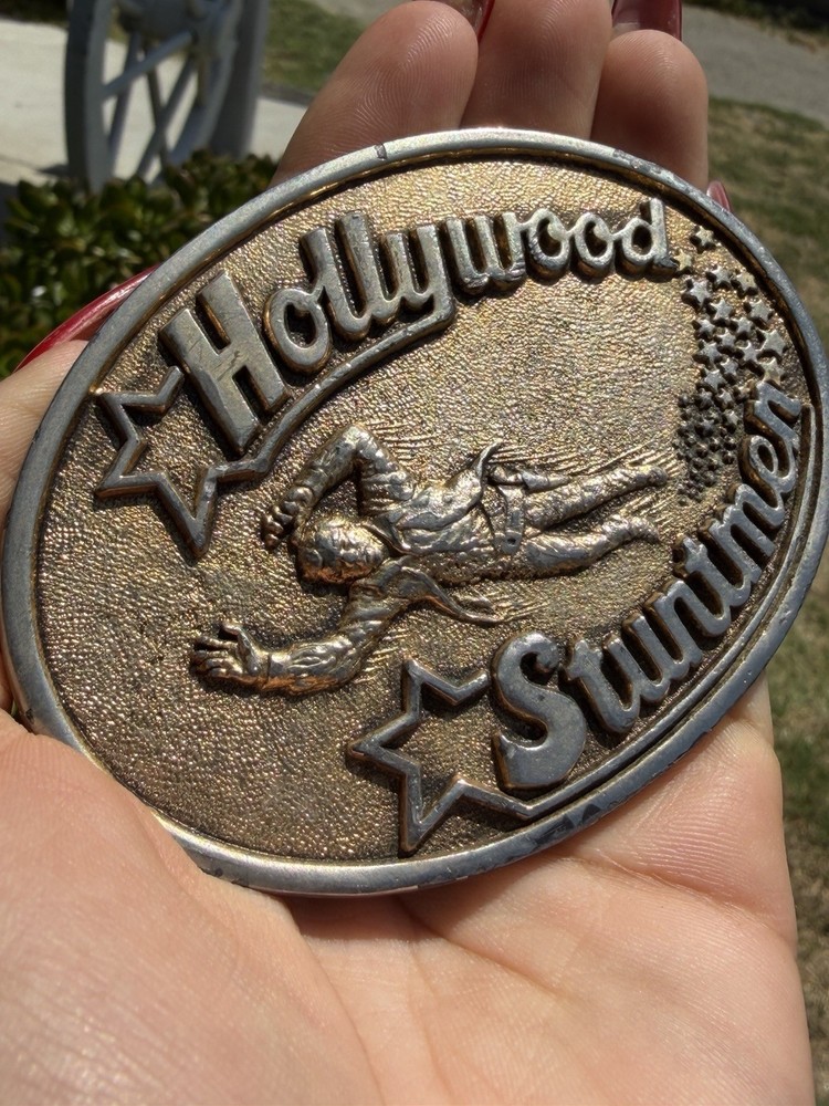 Hollywood Stuntmen Oval Metal Western Belt Buckle Bronze Antique Finish 1.5in