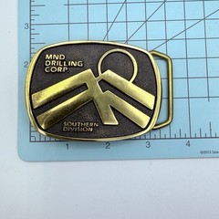 VINTAGE 80S MND DRILLING CORP OILFIELD OIL AND & GAS SOLID BRASS BELT BUCKLE