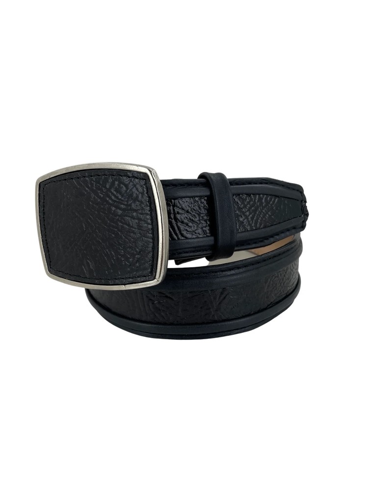 Genuine Leather Shark Skin Print Western Belt with Removable Buckle – Black