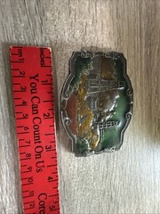 vintage 1970s belt buckle CRUDE OIL enamel WESTERN rig drilling TEXAS oklahoma