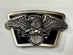 American Flying Bald Eagle Spreading Wings Silver Tone Black Enamel Belt Buckle
