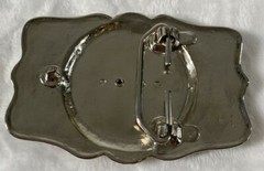 Belt Buckle Western Twisted Brown Circle 4 x 2.5&Prime; Etched Black Silver Plate