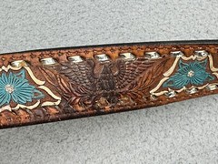 The Great American Buckle Co ENAMEL EAGLE 1243 Belt Buckle W/ Belt USA VTG 1983
