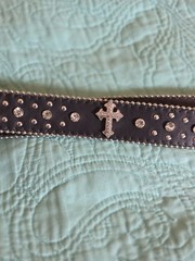 Women&rsquo;s Black Cross Rhinestone Western Motorcycle Bling Leather Belt