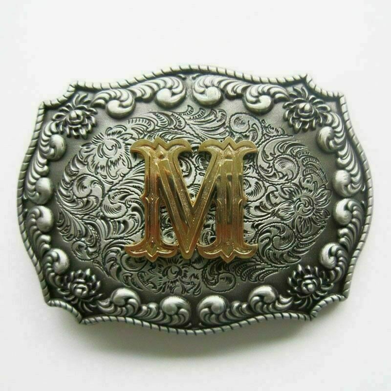 Initial Letter « M » Cowboy Rodeo Western Metal Belt Buckle
