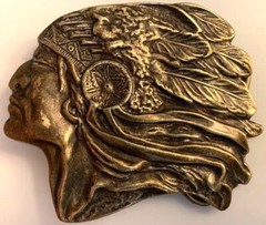 Vintage Southwestern Solid Brass Native American Headdress BELT BUCKLE 3&Prime; x 2.5&Prime;