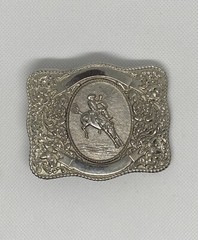 Western Belt Buckle Roper Silver Tone Engraved Western Prod Co. 70s