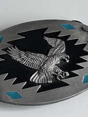 Siskiyou Buckle Co. AG-87 Eagle Western Oval Belt Buckle Silver Blue Inlay