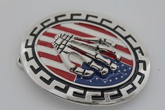 Men Silver Belt Buckle Skull Skeleton Hand USA Flag United States America Oval
