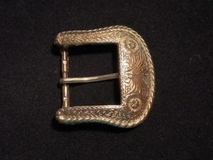 Vintage Western Style Belt Buckle Silver Tone Engraved Scroll Design