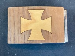 Mixed Wood Grain Inlaid Iron Cross Vintage Belt Buckle