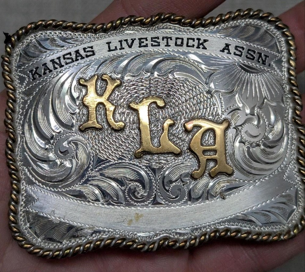 vintage STERLING SILVER belt buckle WESTERN trophy KLA kansas livestsock RODEO