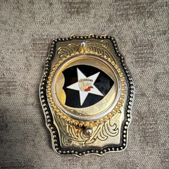 Men&rsquo;s Western Star Belt Buckle, Gold/Silver Metal Black Inlay Antique 1.5in