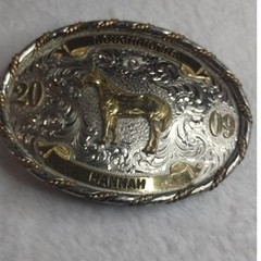 Montana Silversmiths Horse Belt Buckle Roughriders 2009 Hannah Silver Gold Tone