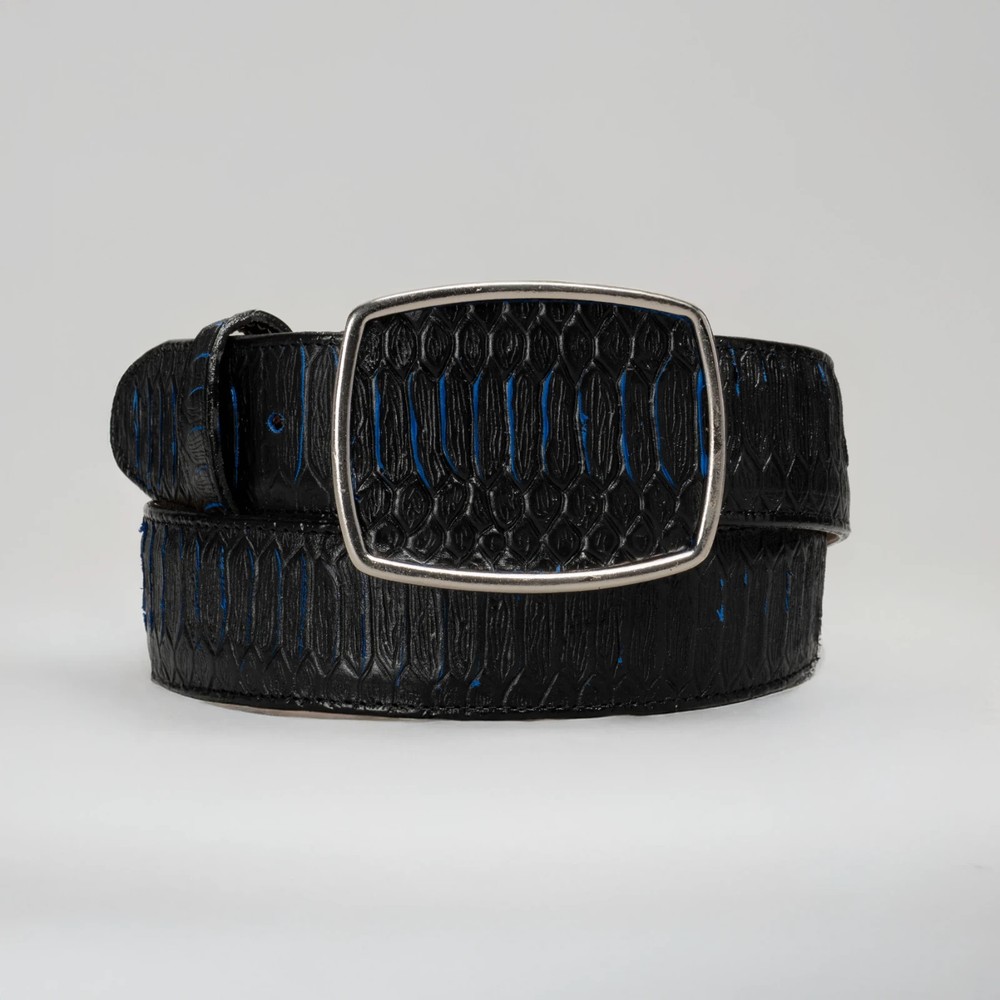 Genuine Leather Python Snakeskin Print Western Belt with Removable Buckle – Blue
