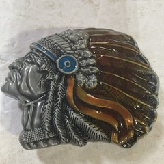 INDIAN CHIEF BUST HEAD Belt Buckle COLOR Eagle Feathers