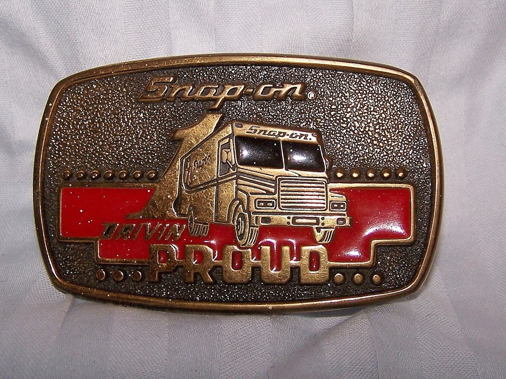 Vintage 1989 Mens Snap On Drivin Proud Truck Van Brass Limit Edition Belt Buckle