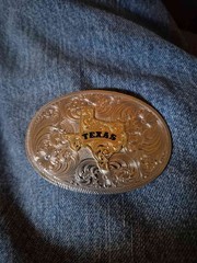Texas Belt Buckle Silver Gold Tone Western Cowboy Floral Oval