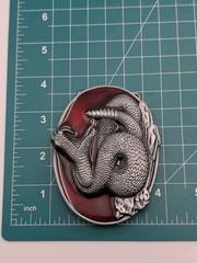 Rattlesnake Belt Buckle Coiled Snake Red Enamel Pewter Tone Western