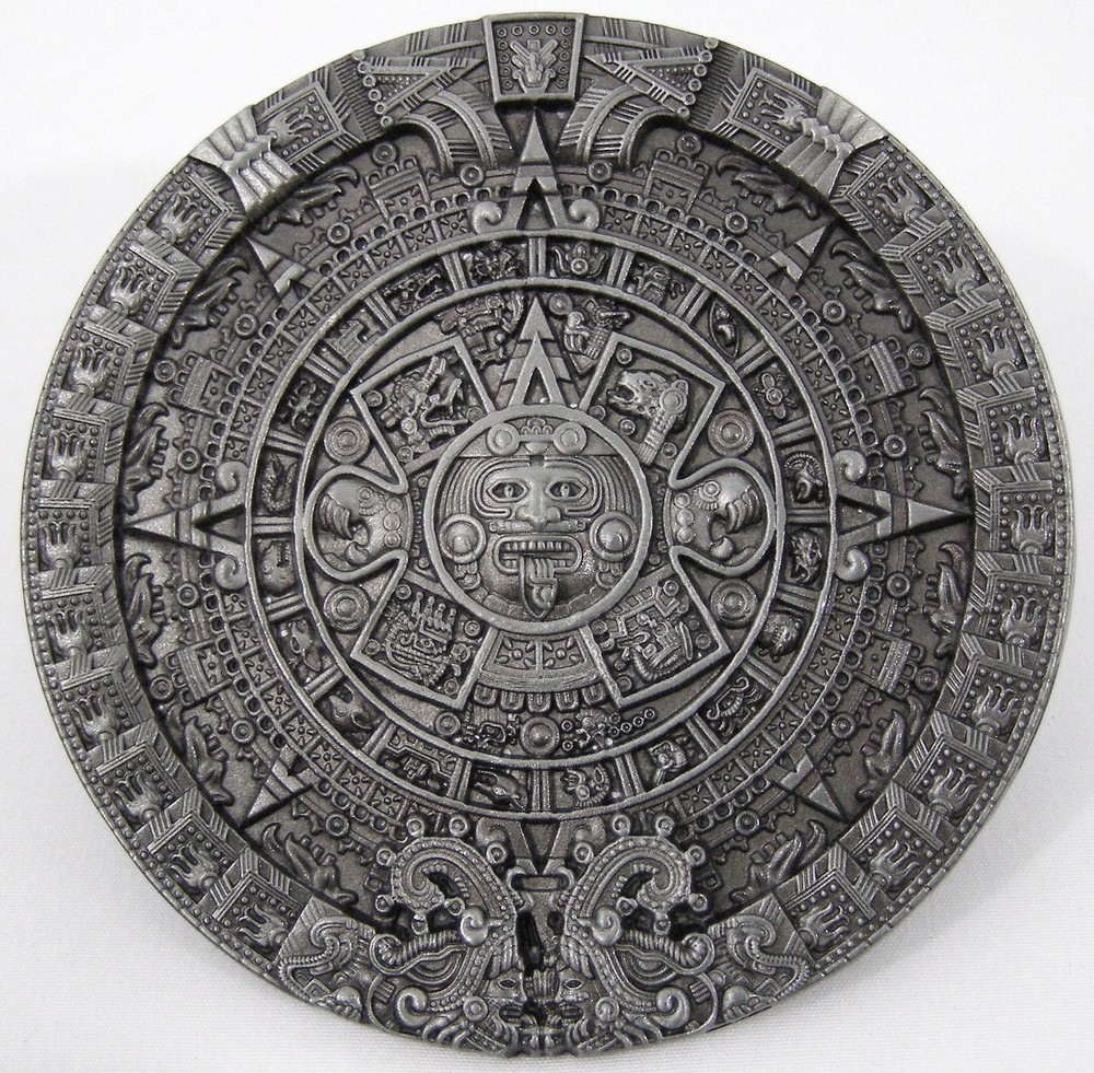 BELT BUCKLES Mayan Aztec Calendar Tribal Inca Antiqued Silver Round Circle NWOT!
