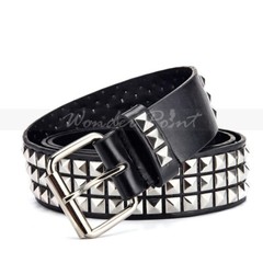 Snap On Punk Rock Star Pyramid Studded Checker Board Leather Belt